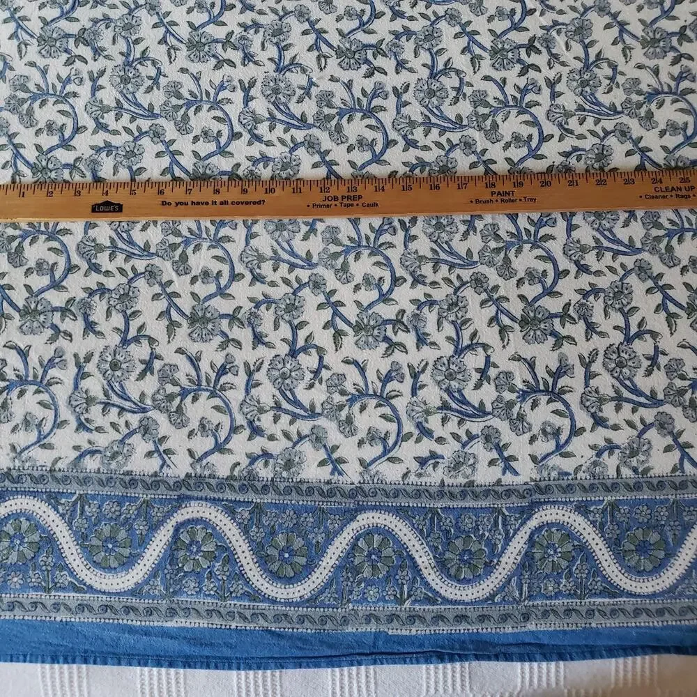 Vintage India Arts Cotton Tablecloth 67x73 Blue White Floral Powerloom India